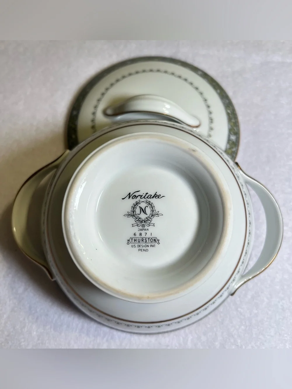 Vintage Noritake  Thurston 6871 Lidded Round Vegetable Bowl Gold Trim , Japan